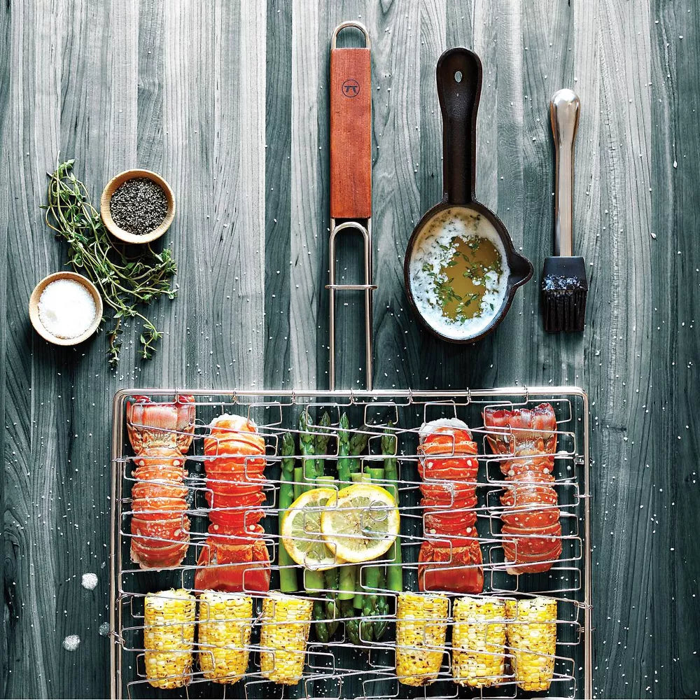 Outset Flexible Grill Basket with Rosewood Handle 25"