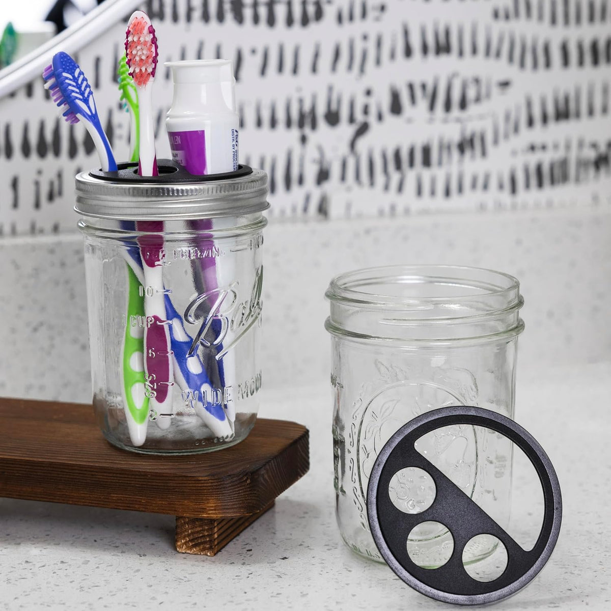 Jarware Black Toothbrush and Toothpaste Holder Set