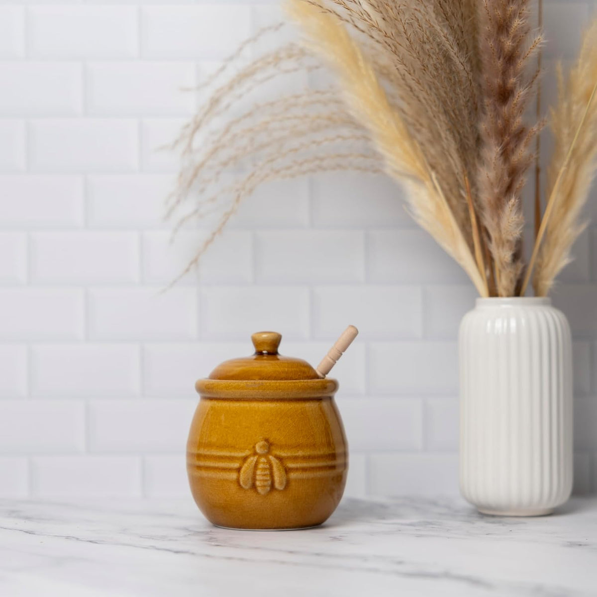 Fox Run Ceramic Honey Jar with Wood Dipper