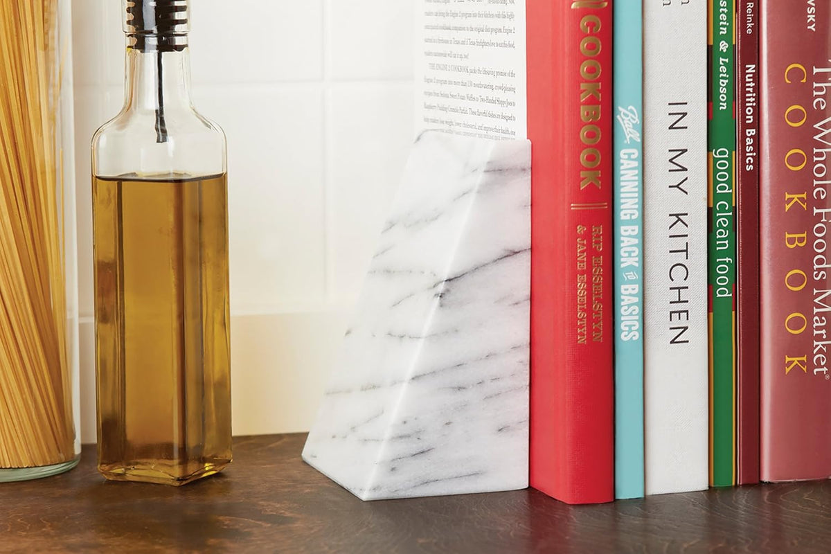 Fox Run White Marble Triangle Bookends, Set of 2