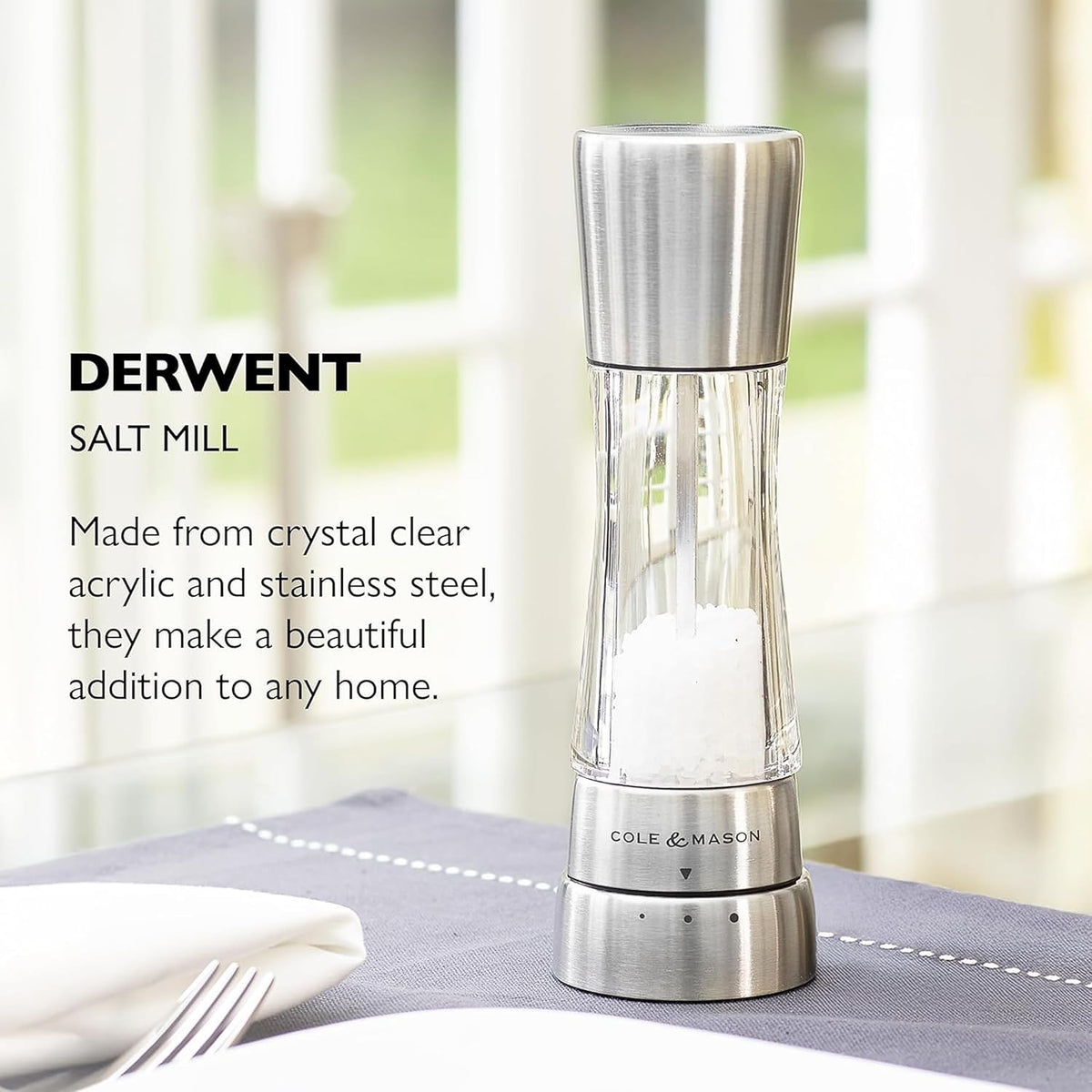 Cole & Mason Derwent Salt Mill – Stainless Steel – 7.5" / 19 cm