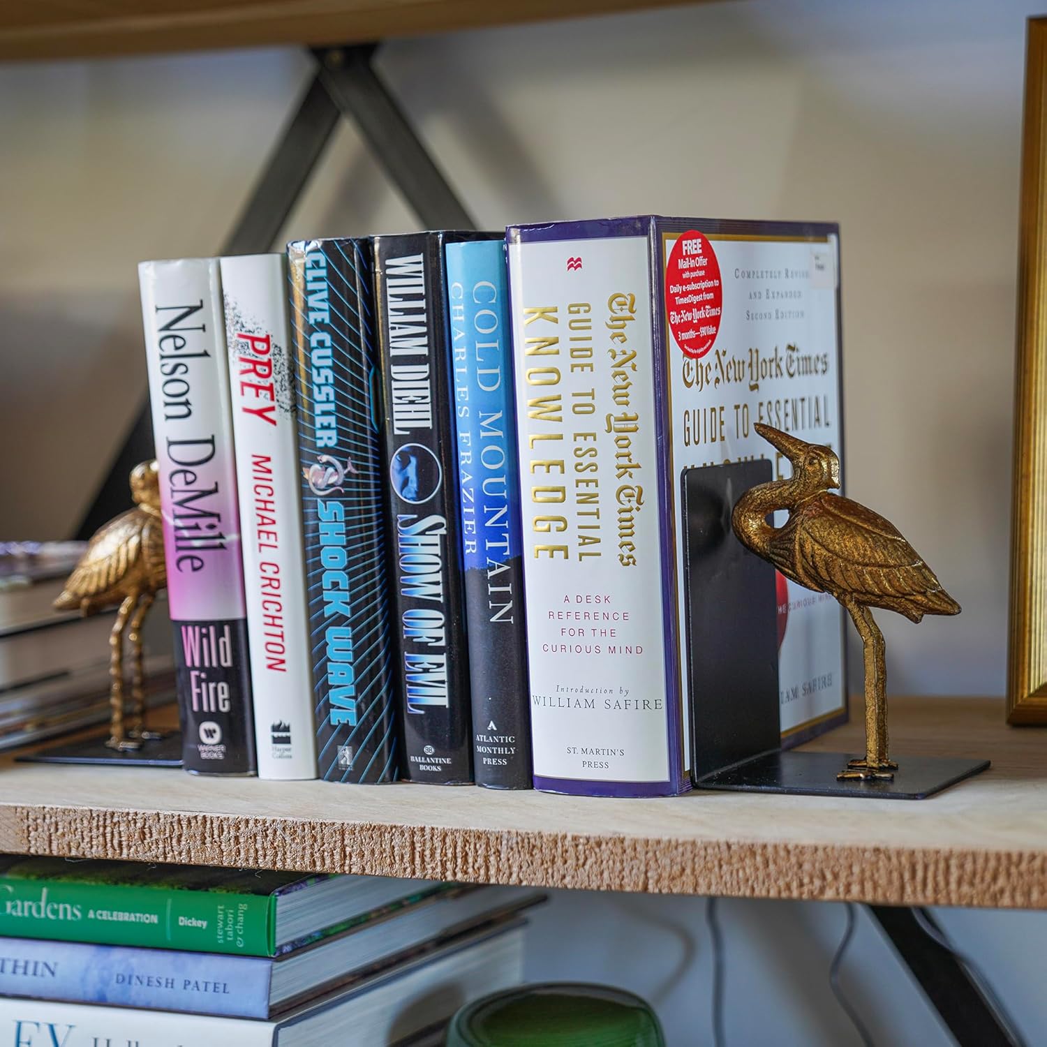 Fox Run Gold Crane Iron Bookends, Set of 2