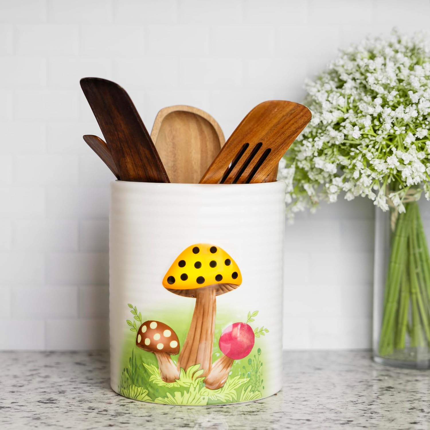 Fox Run Ceramic Mushroom Utensil Crock