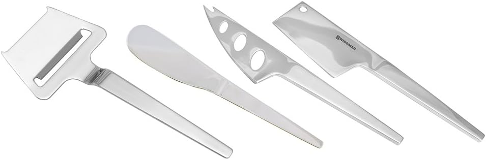 Swissmar Slim-Line 4-Piece Cheese Knife Set – Spreader, Cleaver, Knife &amp; Plane
