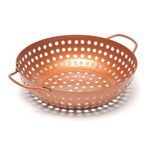 Outset Round Copper Non-Stick Grill Wok with Handles