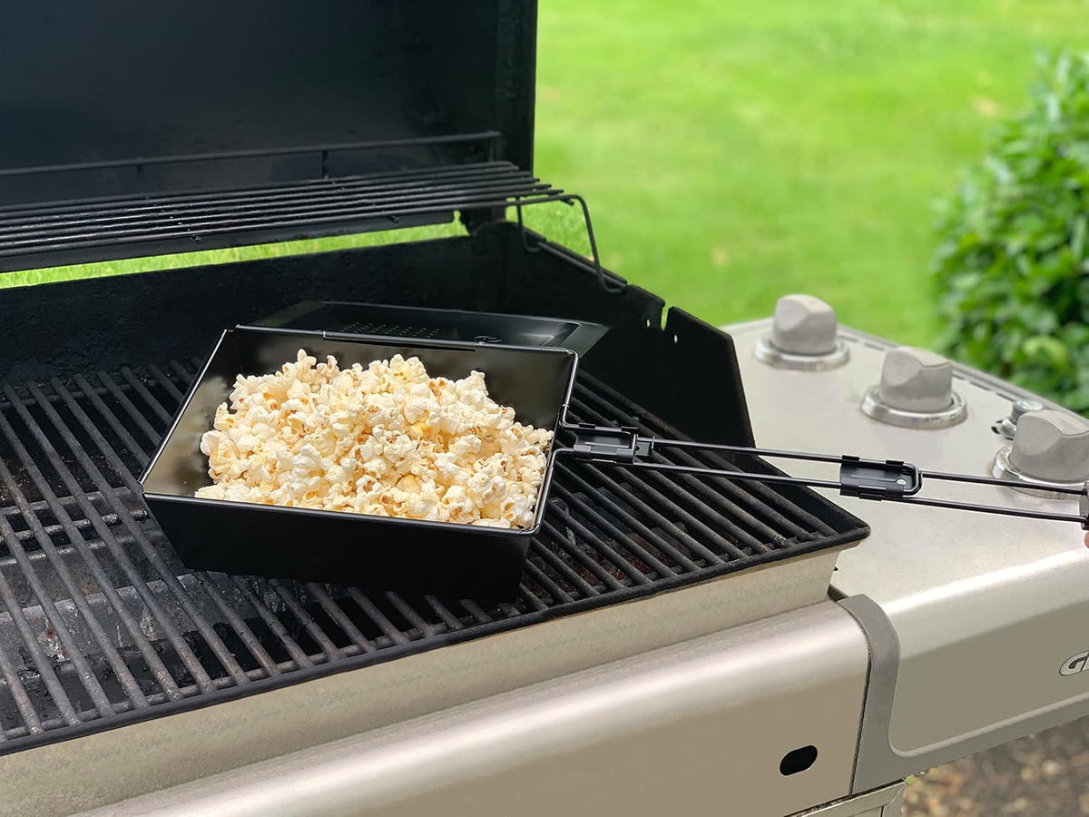 Outset Grill Popcorn Popper Tray – BBQ Popcorn Maker with Lid