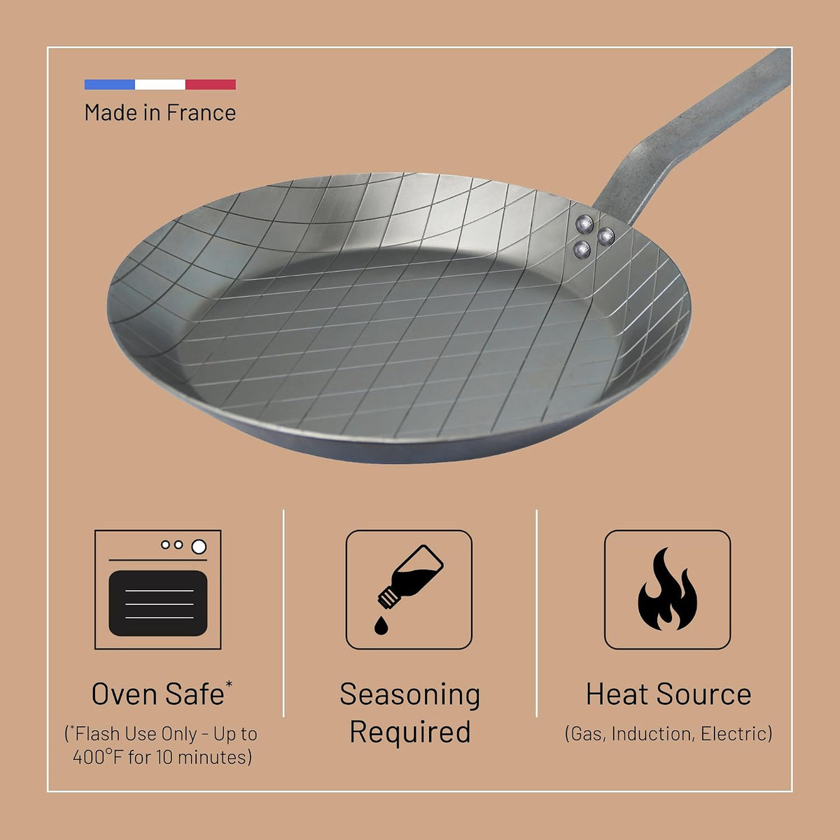 De Buyer Mineral B Steel Steak Fry Pan – 24 cm