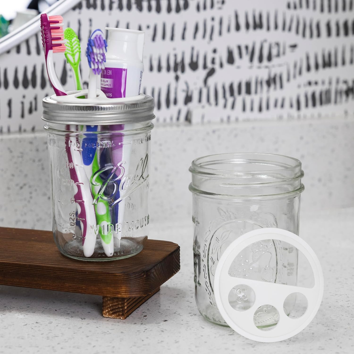 Jarware White Toothbrush and Toothpaste Holder Set
