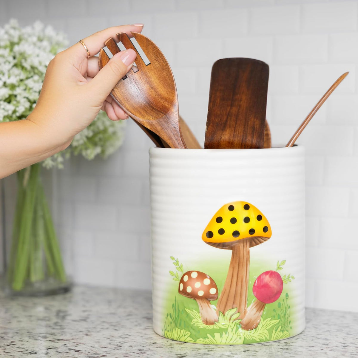 Fox Run Ceramic Mushroom Utensil Crock