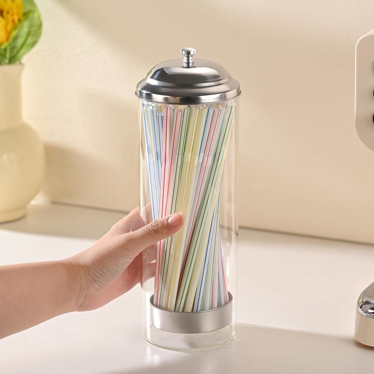 Fox Run Glass Straw Holder with Lid