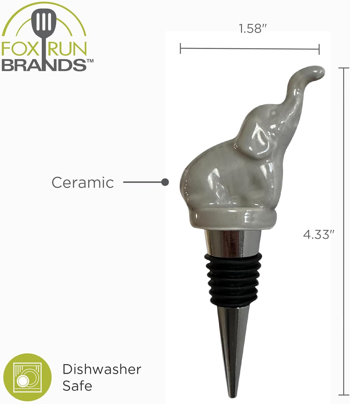 Fox Run Elephant Wine Stopper Ceramic