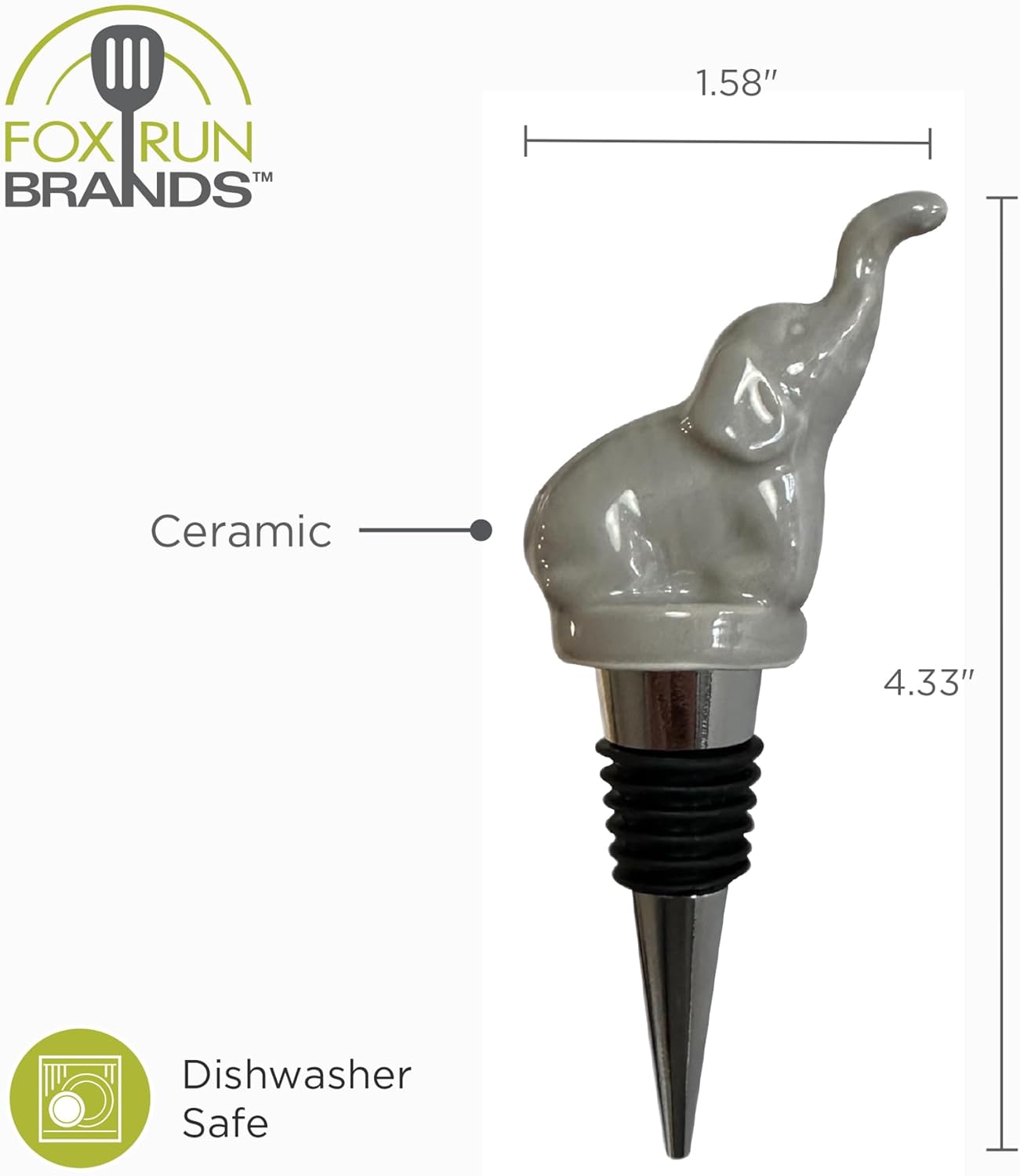 Fox Run Elephant Wine Stopper Ceramic