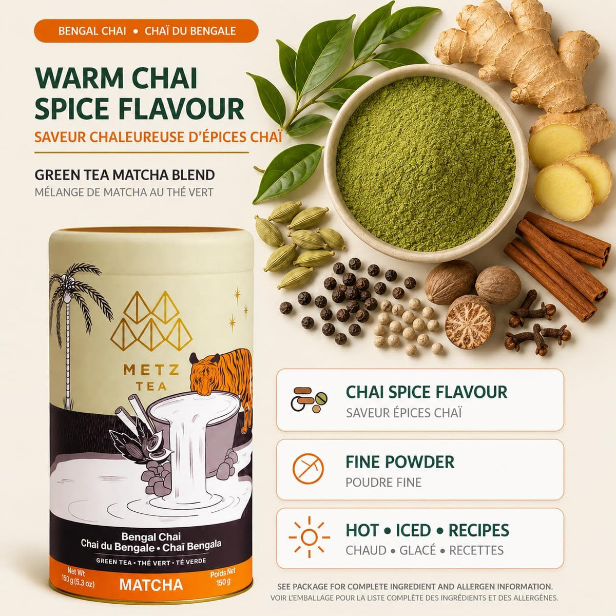 Metropolitan Tea Bengal Club Chai Green Tea Matcha