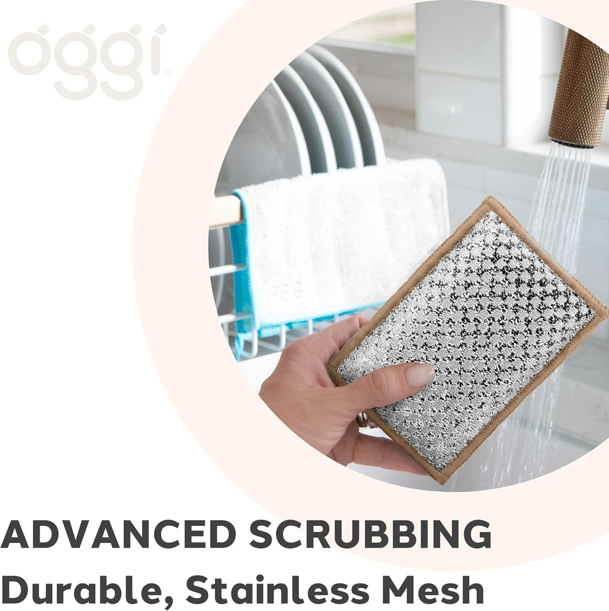 Oggi Set of 3 Khaki Bamboo Scrubbing Sponges