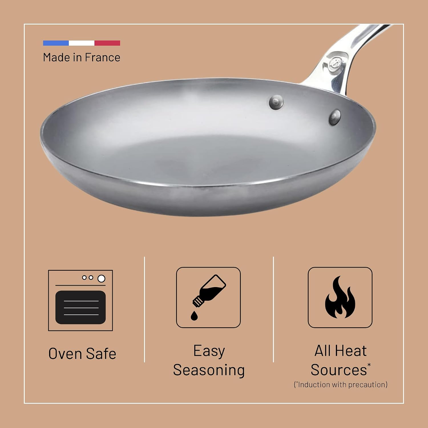 De Buyer Mineral B Pro Carbon Steel Omelette Pan – 24 cm