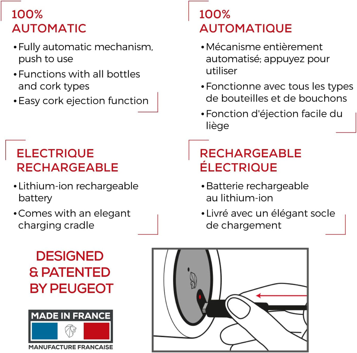Peugeot Elis Touch Electric Rechargeable Corkscrew