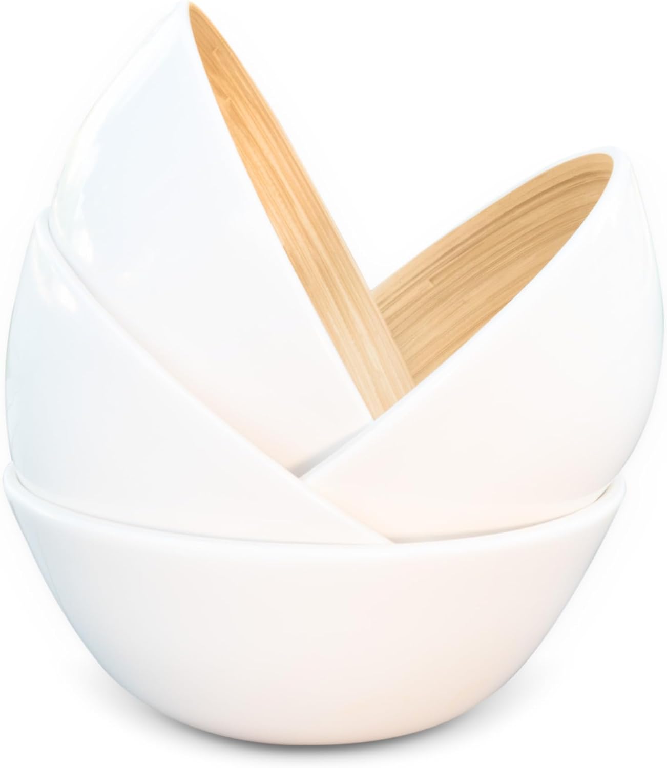 Joyce Chen Lexa Bamboo Salad Bowl Set – White – 8 Inch – Set of 4