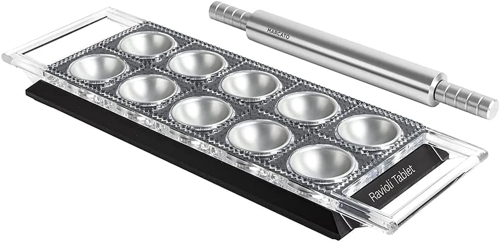 Marcato Premium Ravioli Tablet with Rolling Pin, Black
