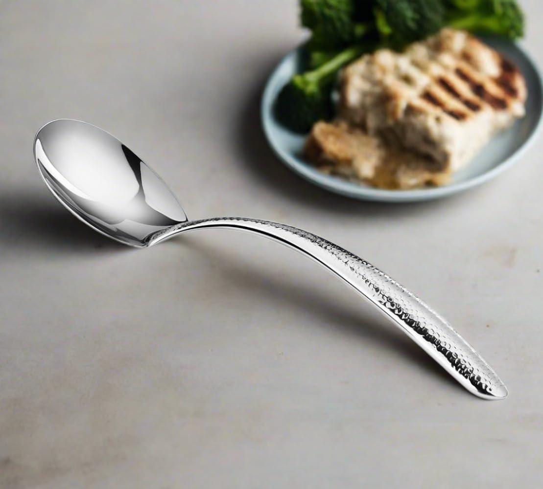Cuisinox Stainless Steel Serving Spoon with Hand Hammered Handle – 33cm by Kitchen Niche