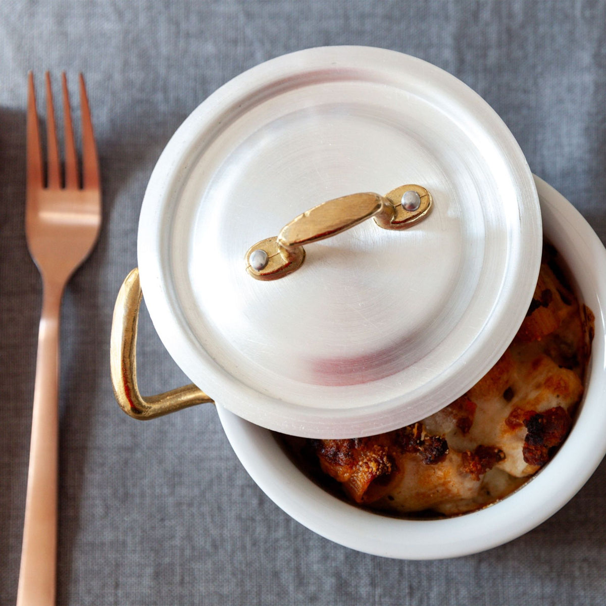 Marcato Mini Premium 2-Handle Casserole Set with Porcelain Insert & Lid - 12 cm