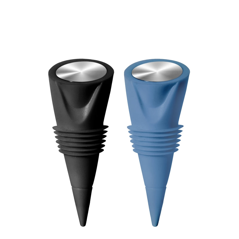 Oggi Set of 2 Cone Stoppers – Black / Blue