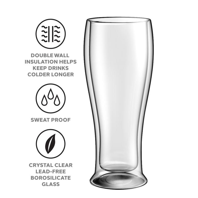 Oggi Set of 2 Double-Wall Beer Glasses – 14 oz