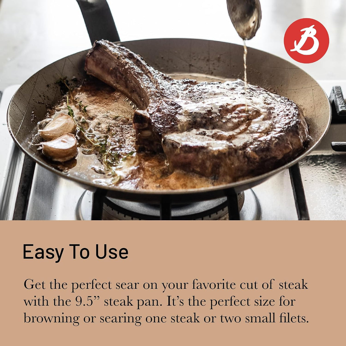 De Buyer Mineral B Steel Steak Fry Pan – 24 cm