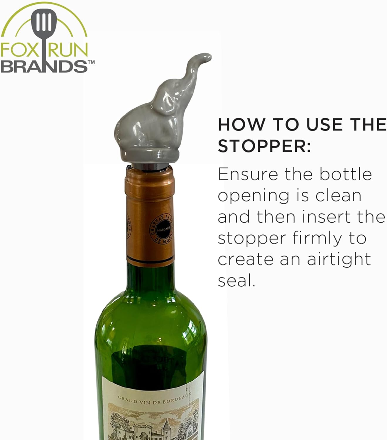 Fox Run Elephant Wine Stopper Ceramic