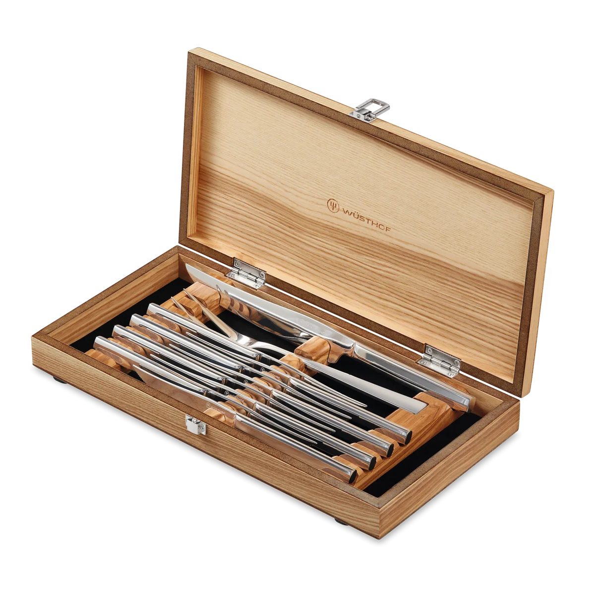 Wüsthof Stainless Steel Steak & Carving Set with Olivewood Gift Box – 10 pcs.