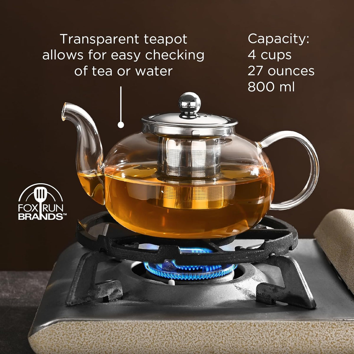 Fox Run Glass Teapot with Stainless Steel Infuser