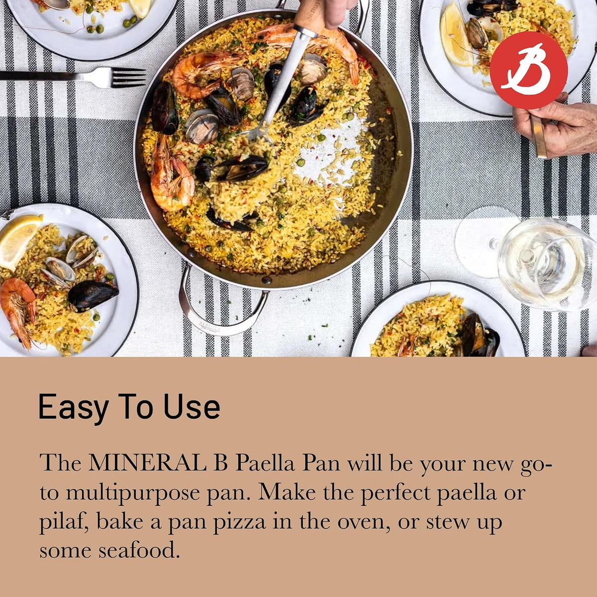 De Buyer Mineral B Steel Paella Pan with 2 Handles – 32 cm