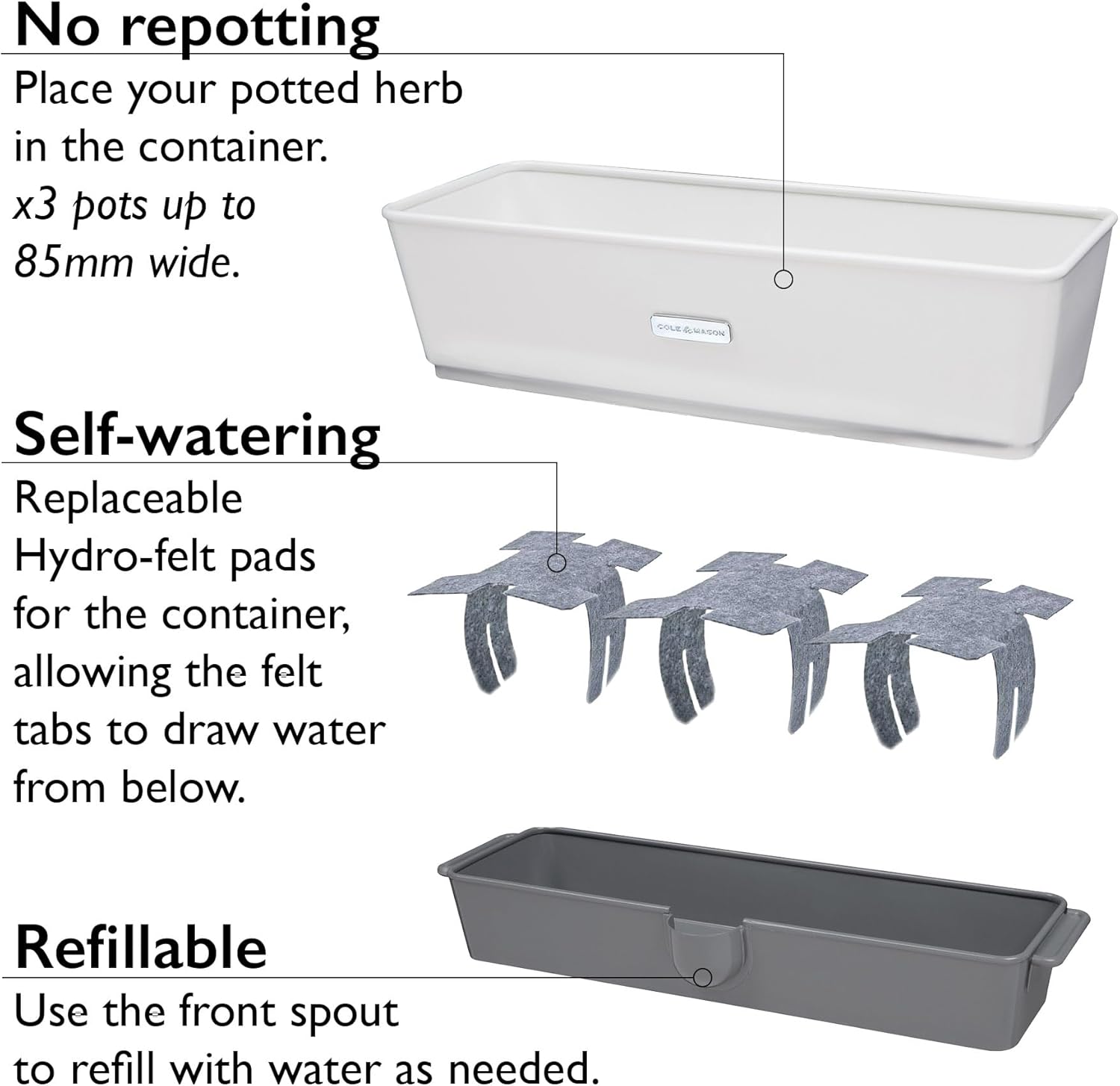 Cole & Mason Burwell Self-Watering Potted Herb Keeper – Triple