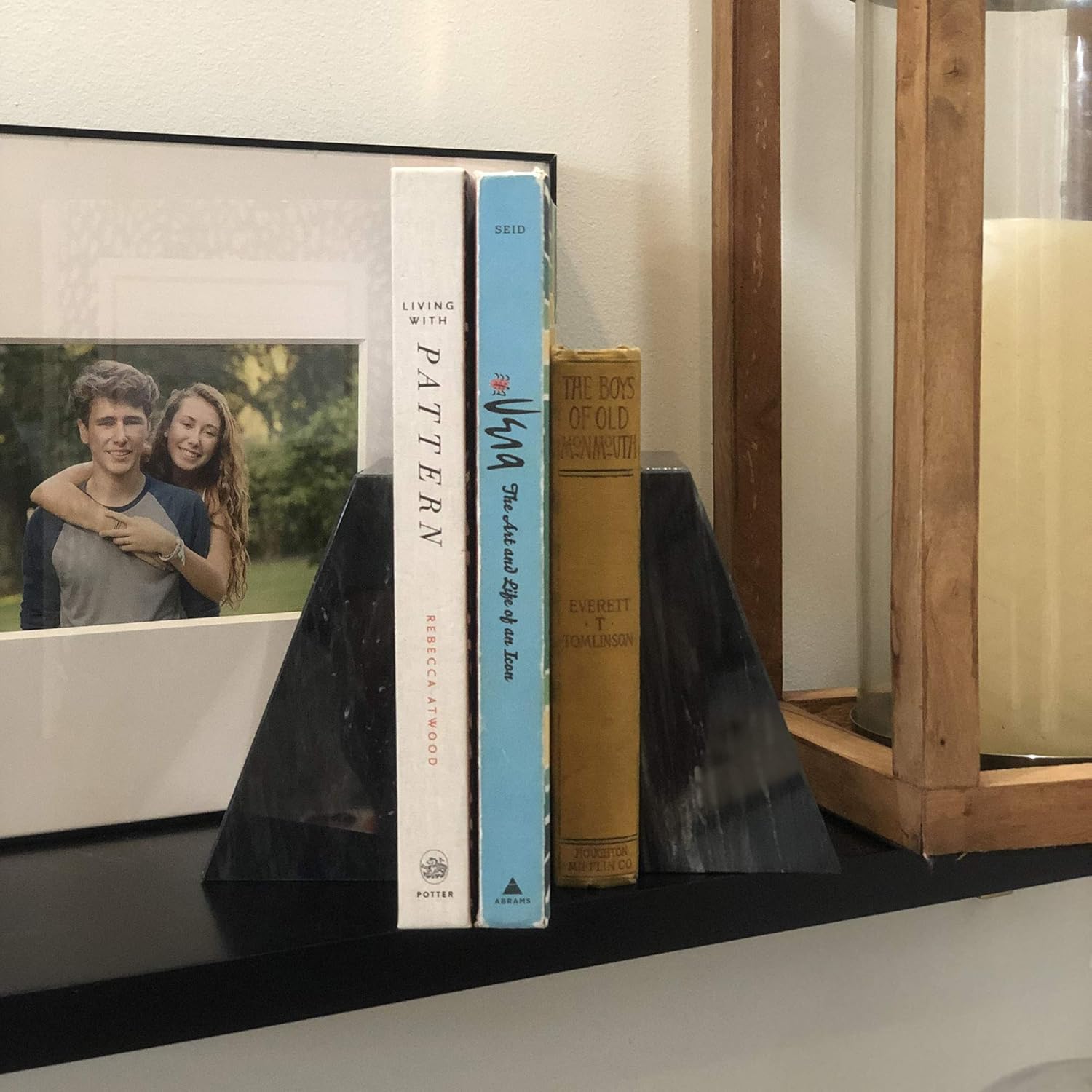 Fox Run Black Marble Triangular Bookends, Set of 2