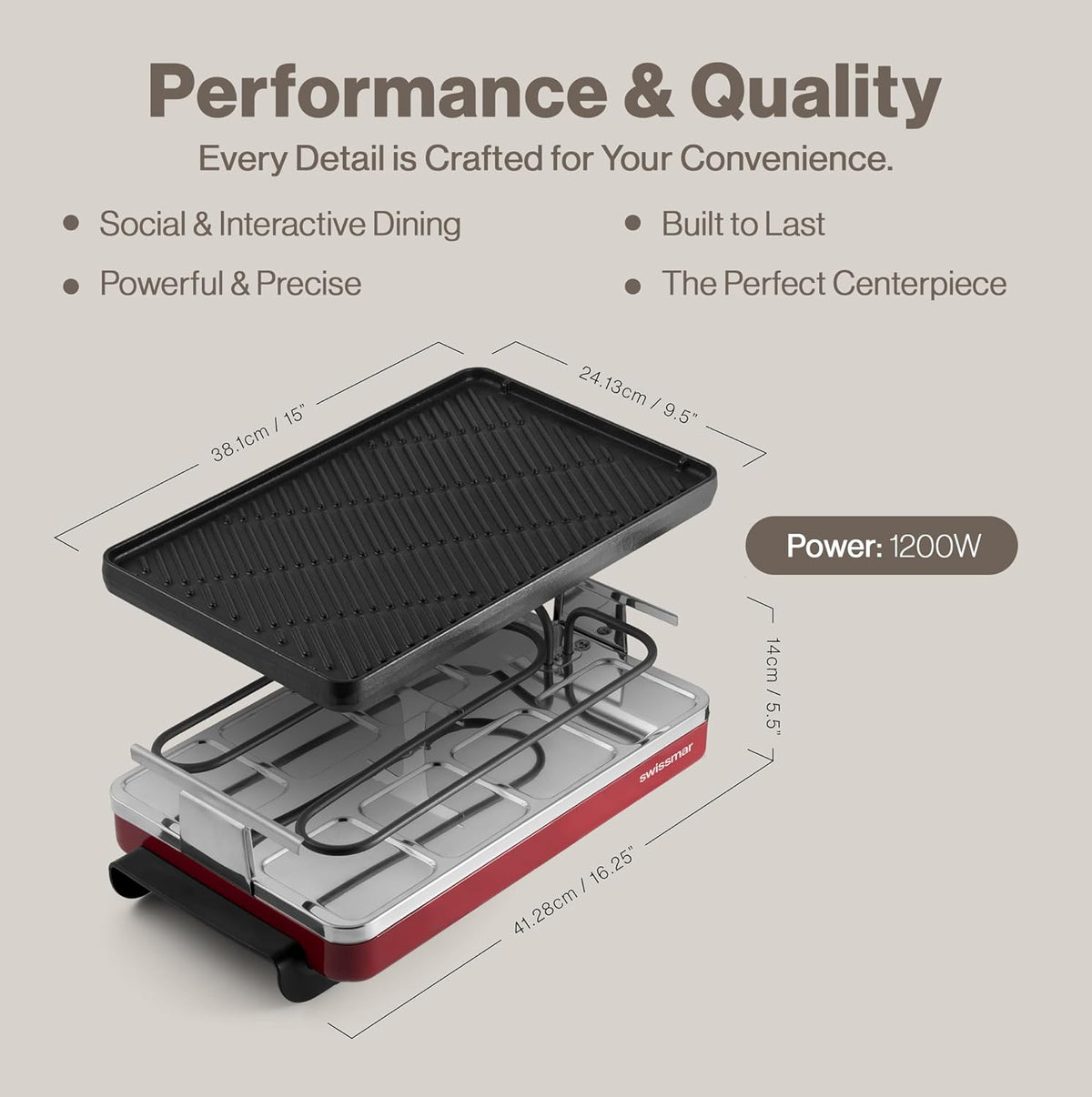 Swissmar Classic 8-Person Raclette Grill – Cast Iron Plate – Red