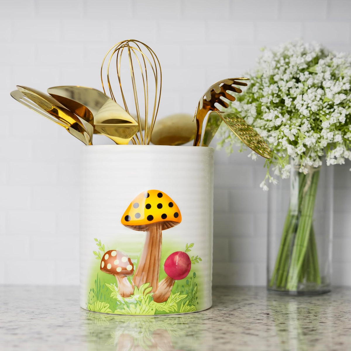 Fox Run Ceramic Mushroom Utensil Crock