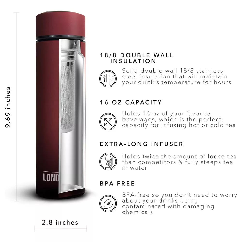 London Sip Tea Infuser Bottle – Red – 16 oz