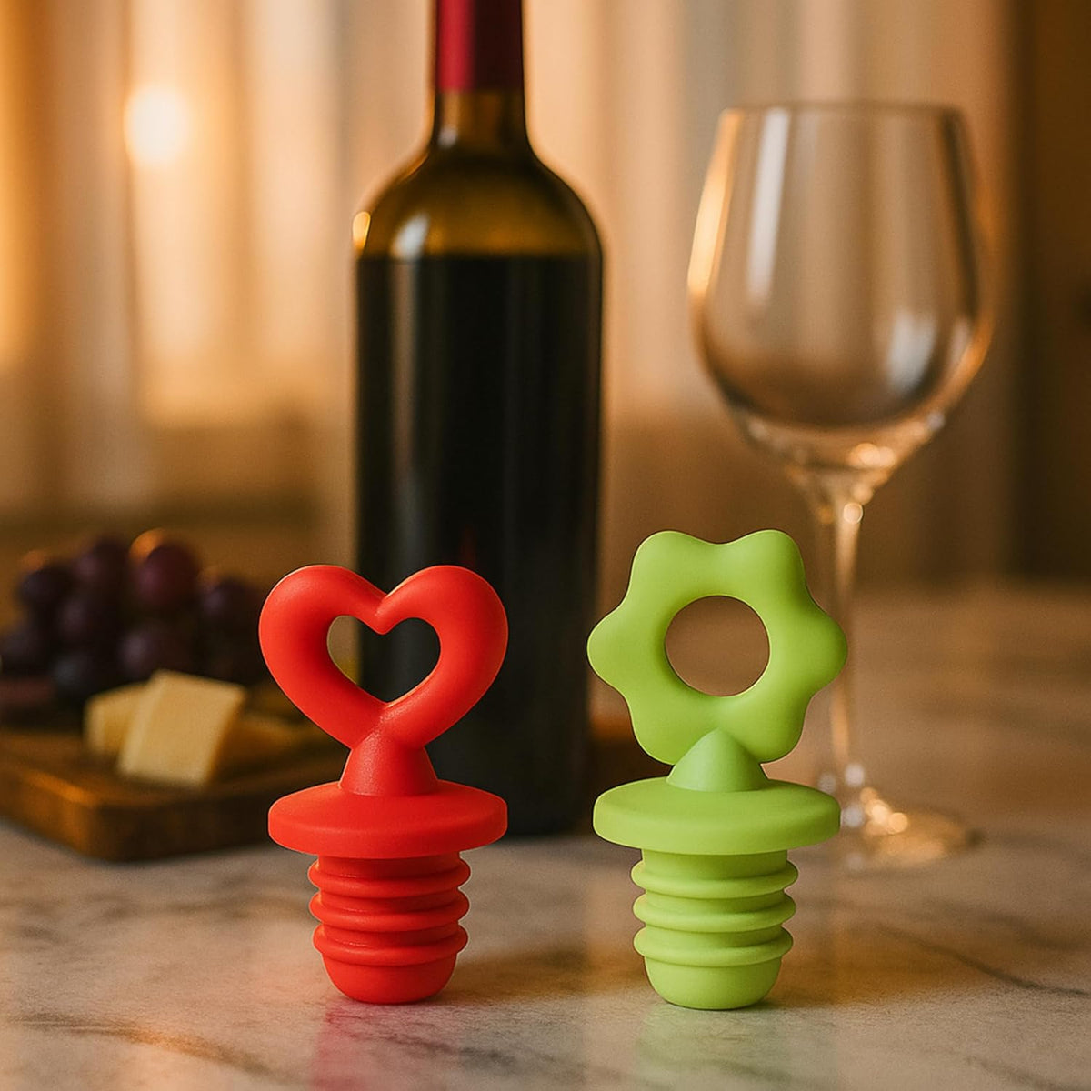 Oggi Set of 2 Stoppers – Heart and Daisy