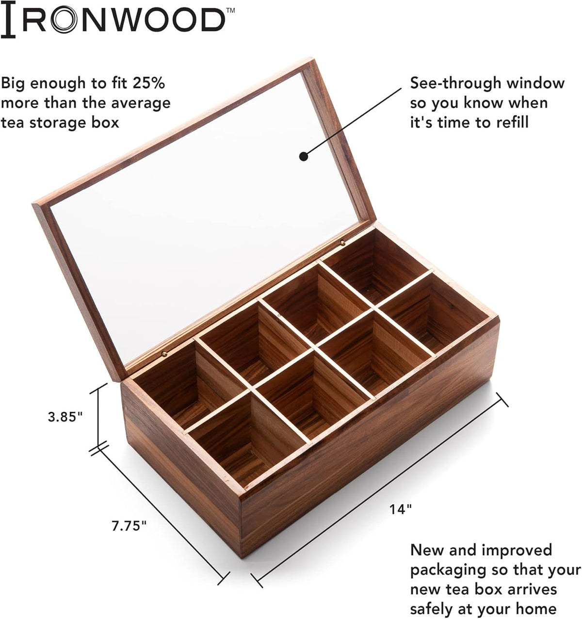 Ironwood Cornwall Tea Storage Box with Acyrlic Window