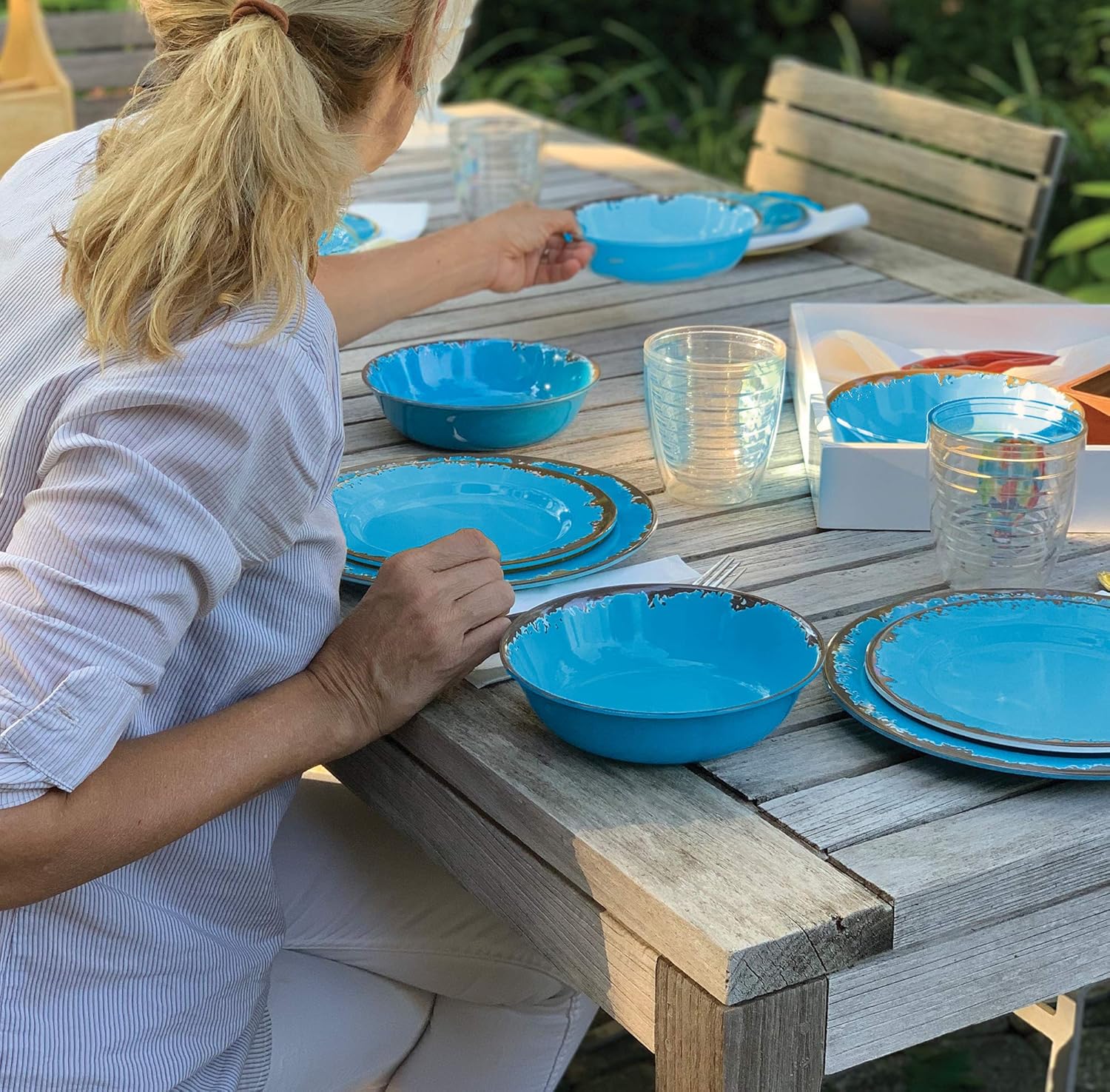 Fox Run Blue Melamine Dinnerware Set, 12 Piece