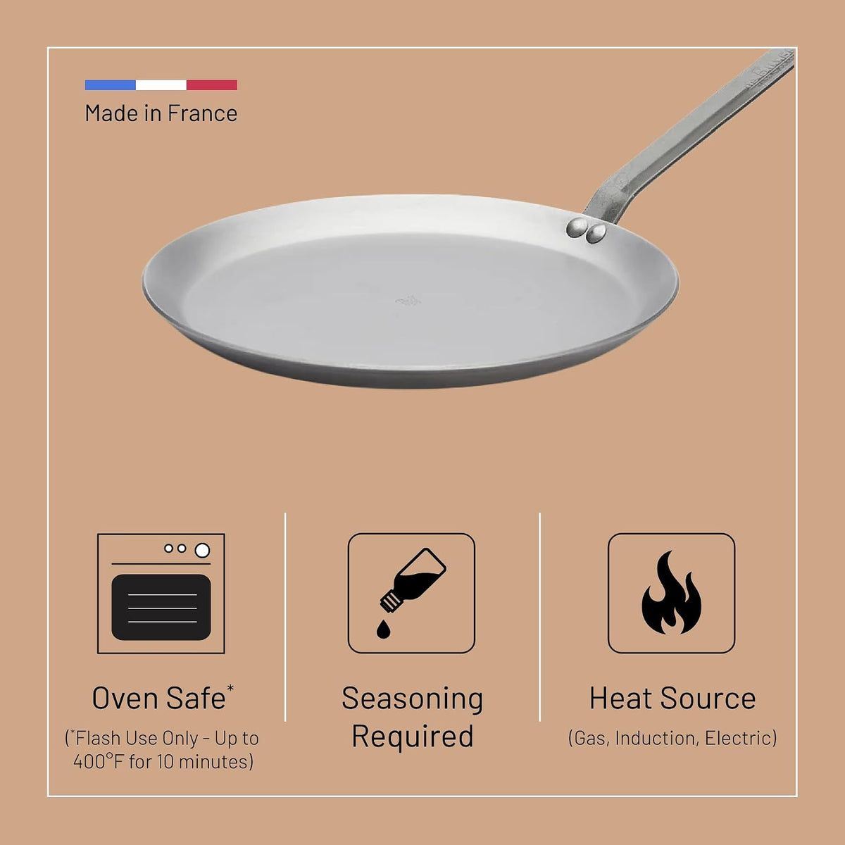 De Buyer Mineral B Element Steel Round Pancake Pan – 30cm