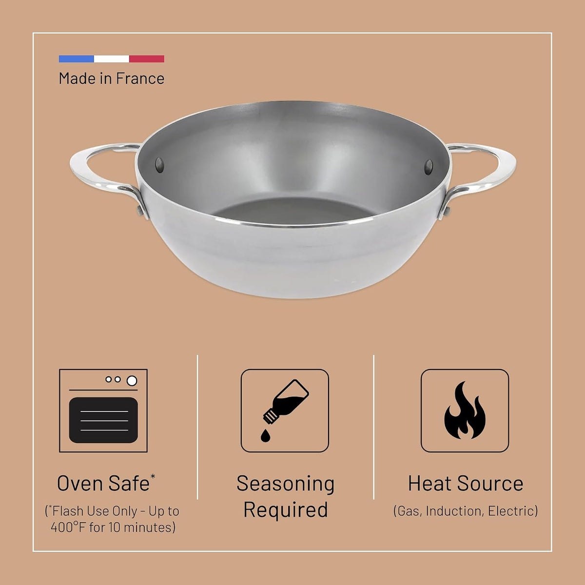 De Buyer Mineral B Carbon Steel Country Frypan with 2 Handles – 24 cm