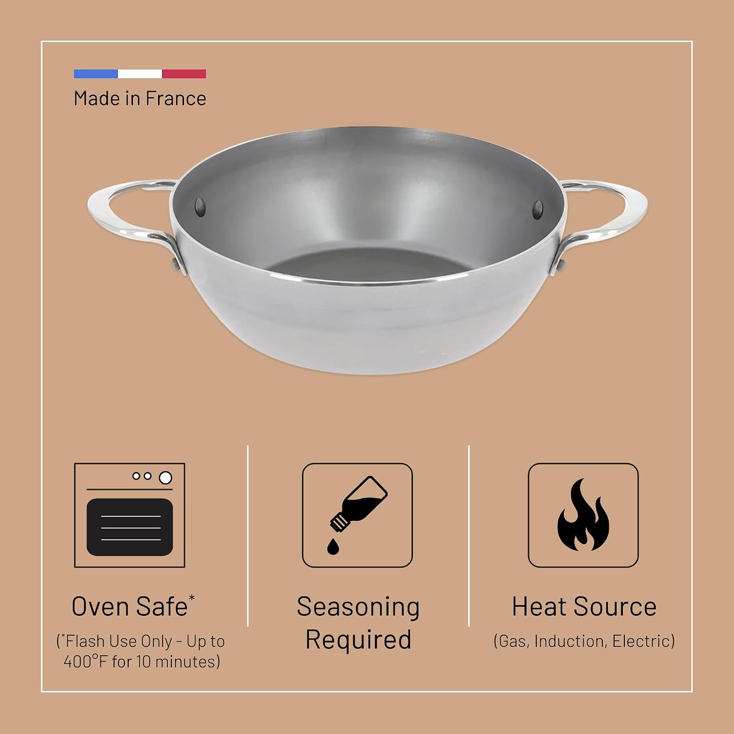 De Buyer Mineral B Carbon Steel Country Frypan with 2 Handles – 24 cm