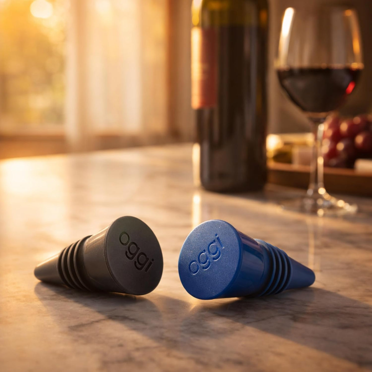 Oggi Set of 2 Cone Stoppers – Black / Blue