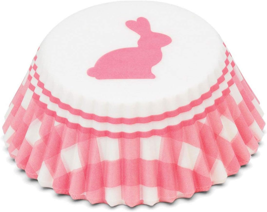 Fox Run Pink Gingham Bunny Baking Cup Set of 50