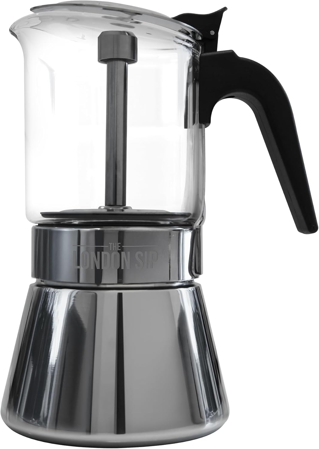 London Sip Stainless Steel Espresso Maker – Glass Carafe – 3 Cup