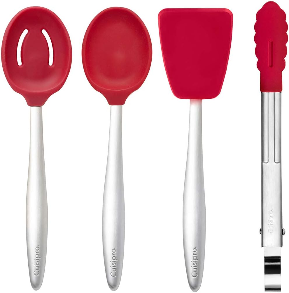 Cuisipro PICCOLO Cooking Set – Red (Spoon, Slotted Spoon, Turner, Tongs) Cuisipro by Kitchen Niche