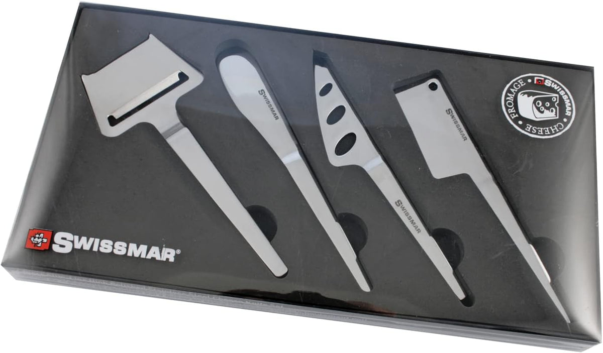 Swissmar Slim-Line 4-Piece Cheese Knife Set – Spreader, Cleaver, Knife & Plane