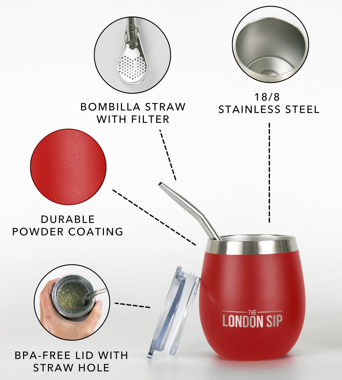 London Sip Yerba Mate Cup 2-Pack Set – Red – 8 oz