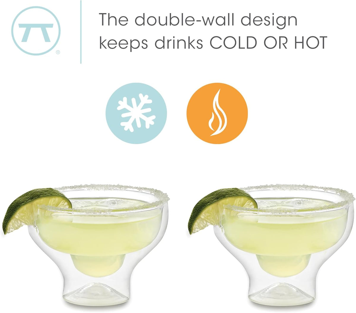 Outset Double Wall Margarita Glasses Set of 2 – Borosilicate Glass