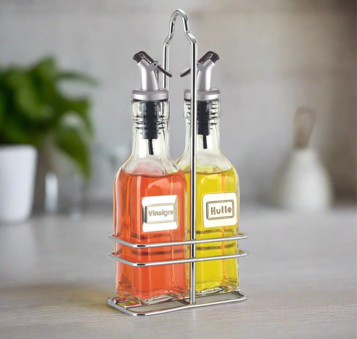 Cuisinox Oil & Vinegar Set with Caddy – 175ml each Bottle (French Labels) by Kitchen Niche